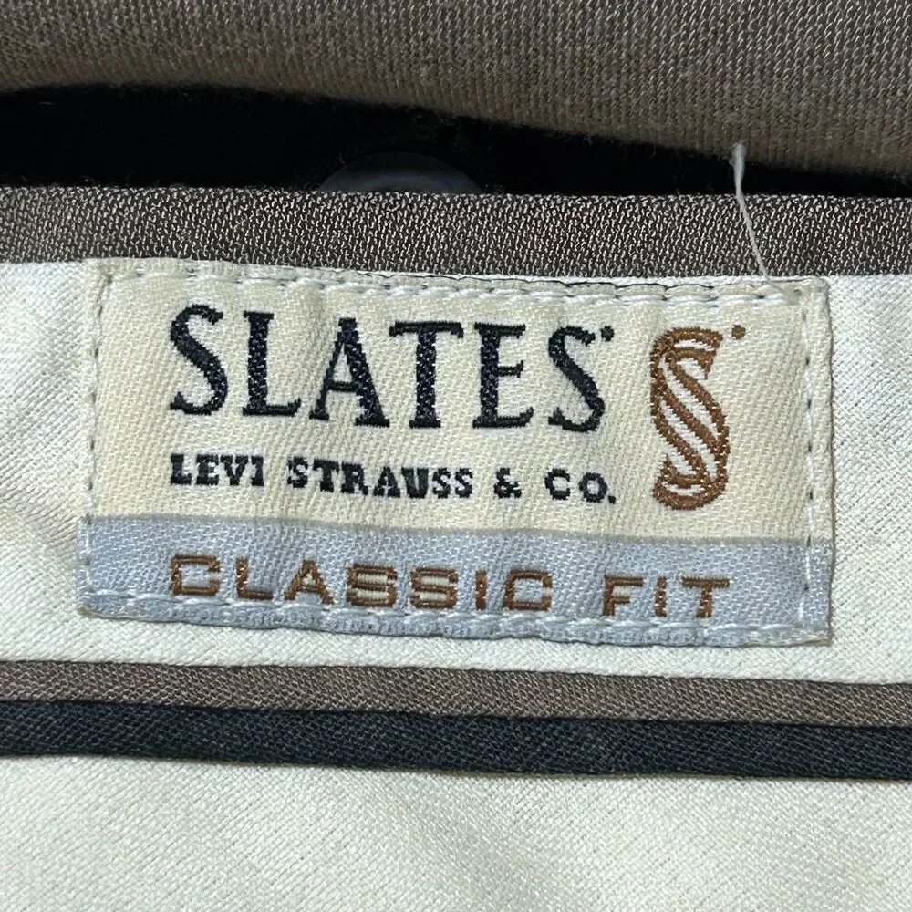 Levis Slates Dress Pants Men W42 L32 Brown Classic Fit Vintage 1998 Shiny Look